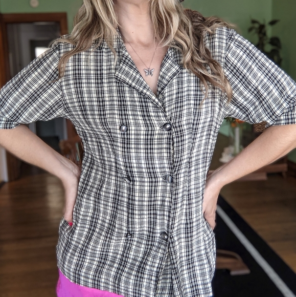 VTG Plaid Crinkle Blouse - Picture 10 of 10